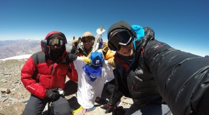 3 Bergsteiger am Gipfel des Aconcagua - 2015