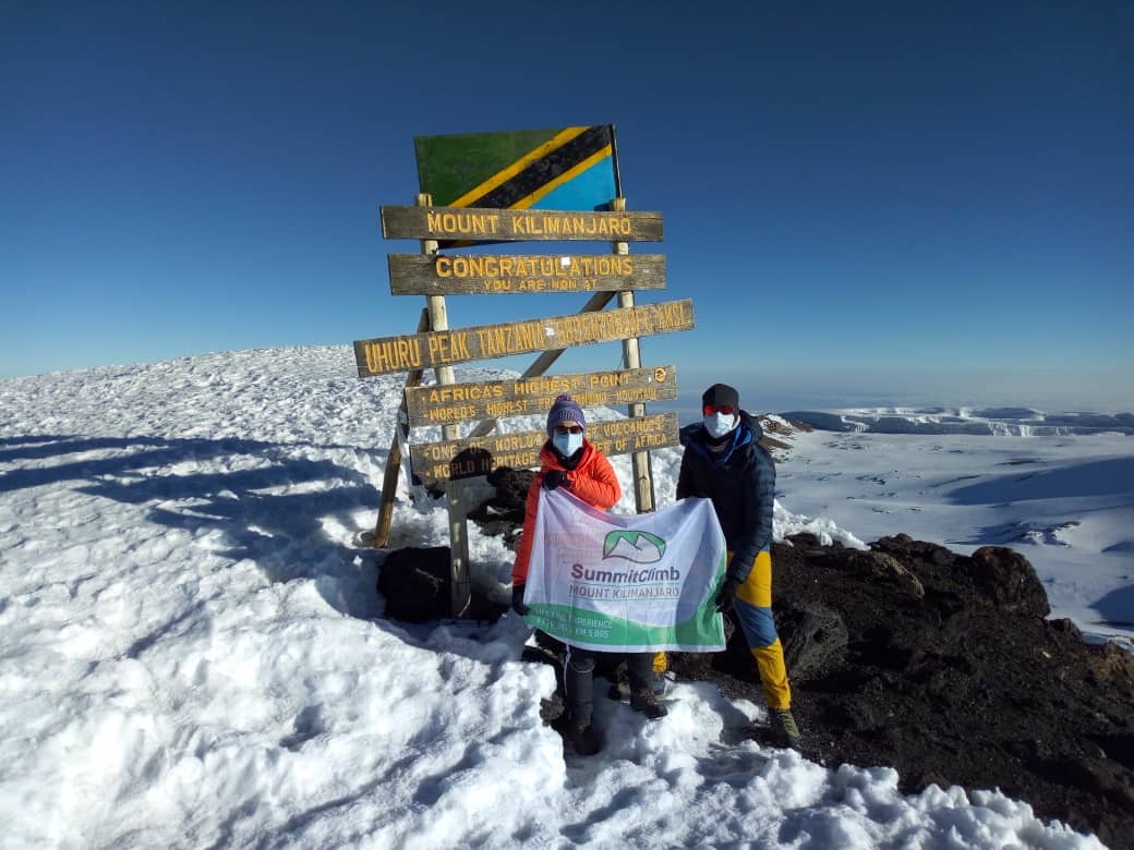 Kilimanjaro, Summit 2020, 2 Mountaineers, Masks.