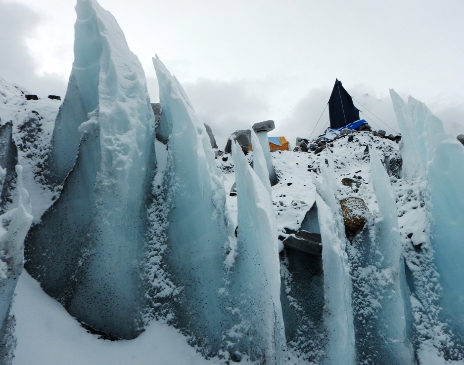 07 Strange ice formations and toilet tents in basecamp. Mike Fairman Photo 
