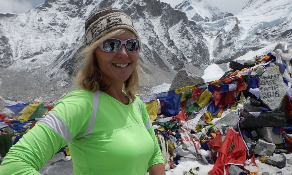 08 Paula at the trekkers rock in basecamp. Mike Fairman Photo 