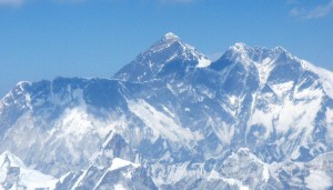 Nuptse, Everest, and Lhotse seen from our Airbus on the flight from Kathmandu to Lhasa     