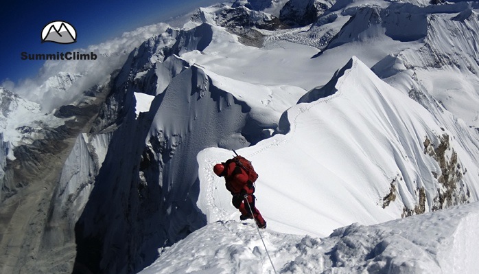 Summit-Baruntse-Belay-down-from-the-Summit   